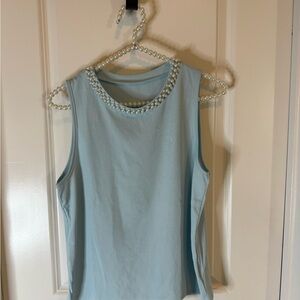 SHEIN Light Blue Tank Top with Pearl Details-Size L